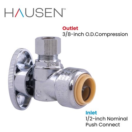 Hausen 1/2 in. Nominal Push Connect Inlet x 3/8 in. O.D. Compression Outlet 1/4-Turn Angle Valve, 10PK HA-SS106-10